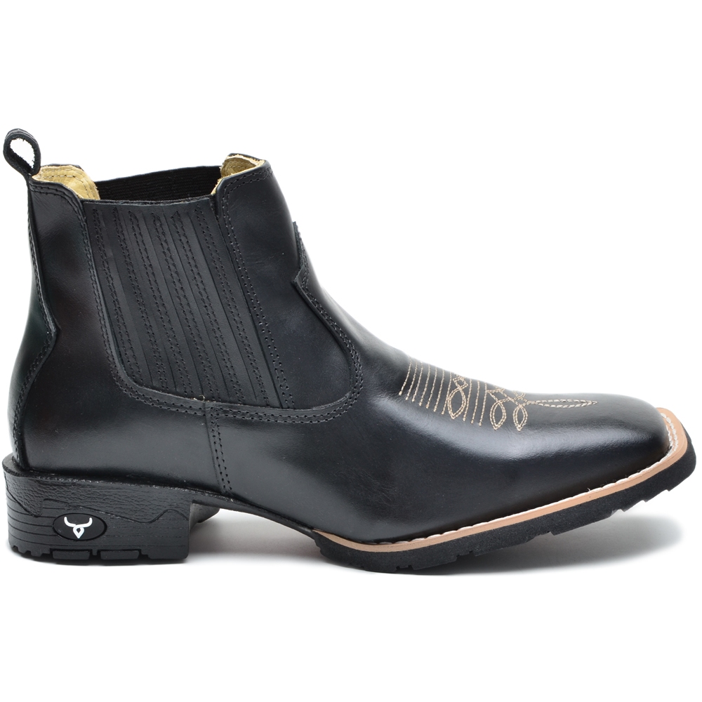 Botina Masculina Bota Cano Curto Texana Counrty Couro Legítimo Macia Sola Costurada Brete Boots