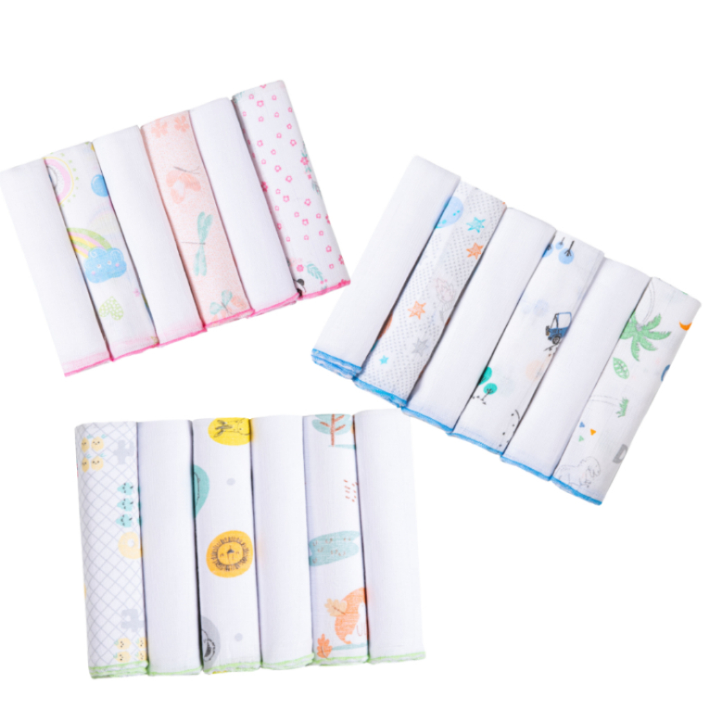 Kit 6 ou 12 Paninhos de Boca Bebê 30x30cm 100% Algodão Macio e Absorvente Babete Papi Karinho