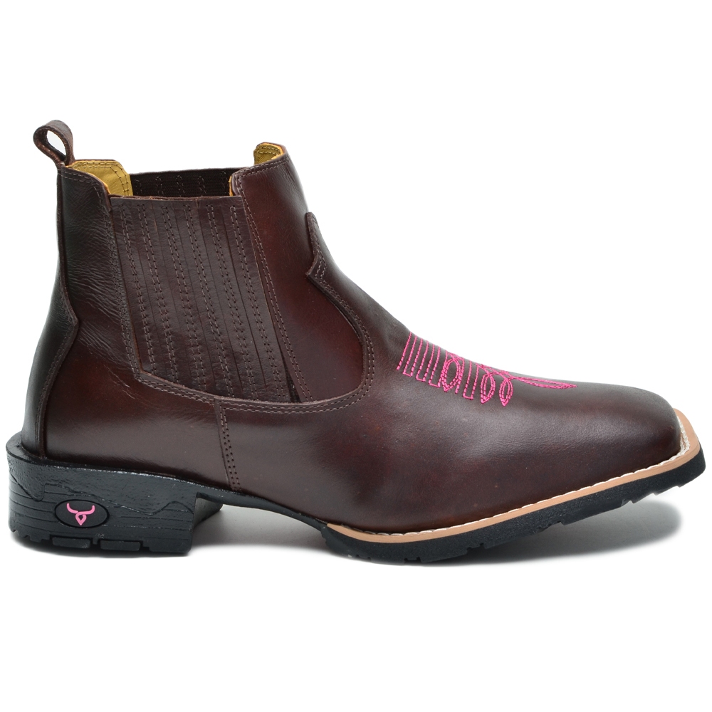 Bota Feminina Country Texana Rodeio Feita Em Couro Cano Curto Bico Quadrado Macia Confortável