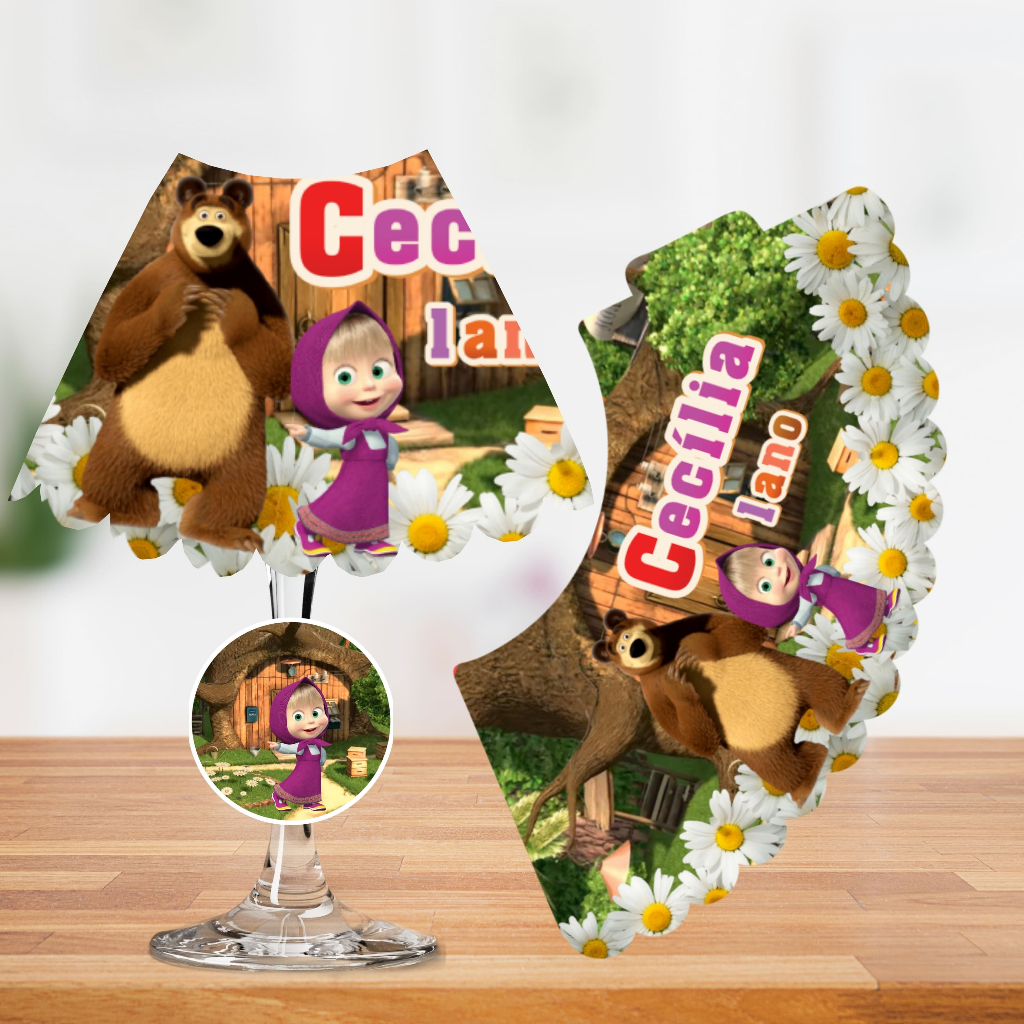 Cúpulas + apliques personalizados para abajur na taça centro de mesa- (SOMENTE CÚPULA) MASHA E O URSO