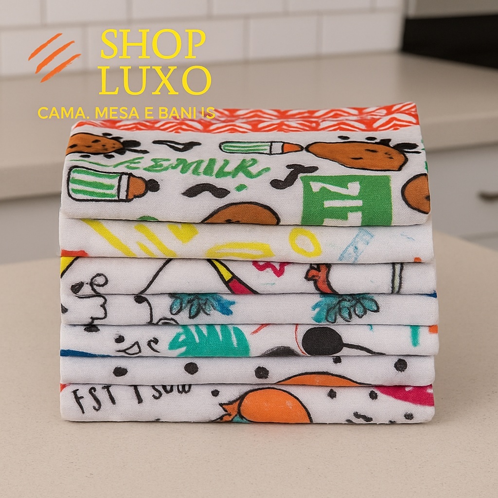 Kit 10 Panos de Prato Estampados Felpudos Super Absorventes, Secagem Rápida e Duráveis
