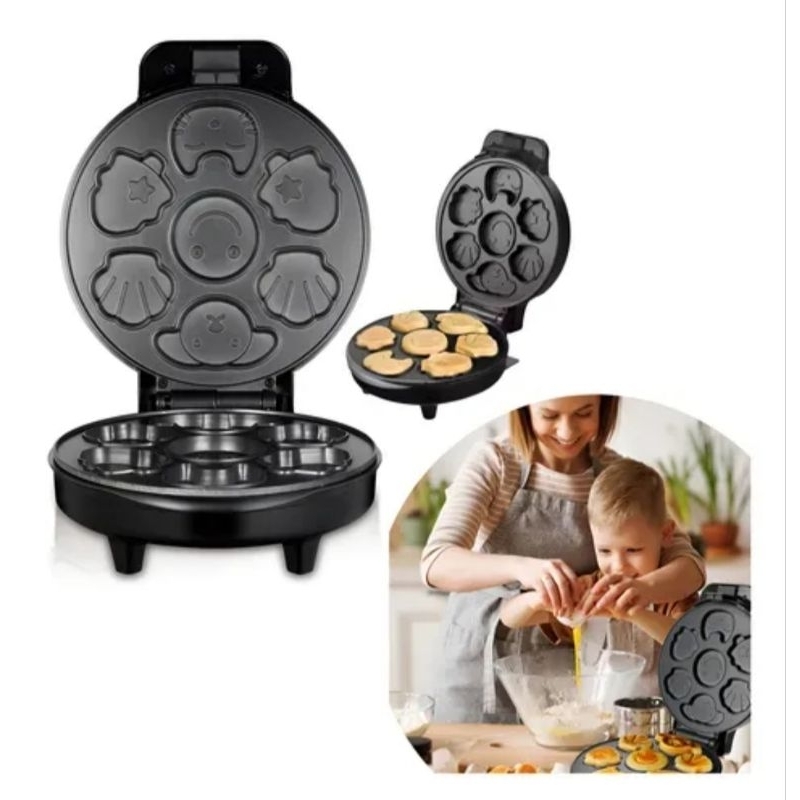 Máquina Elétrica de fazer Mini Bolinhos ou Wafle 220 volts Waffle Kids 7 Formatos Bichinhos Divertidos Mini Cake Wafle