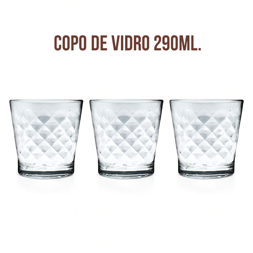 Jogo 3 Copos Vidro 290Ml Água Suco Cozinha Copa em Oferta na Shopee