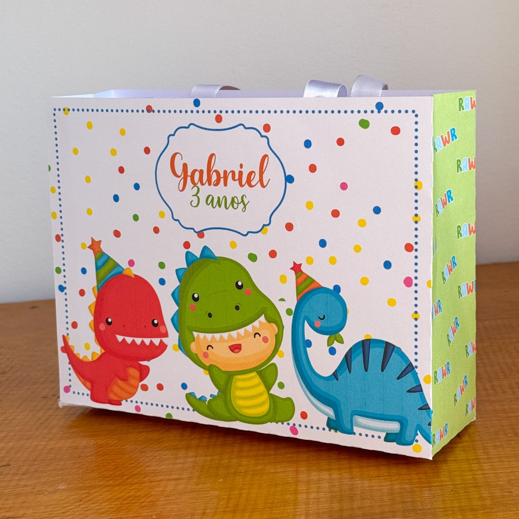 Sacolinha Personalizada Dinossauro Baby G Lembrancinha Festa Infantil Dino Cute Aniversário Menino e Menina 10 a 50 unid
