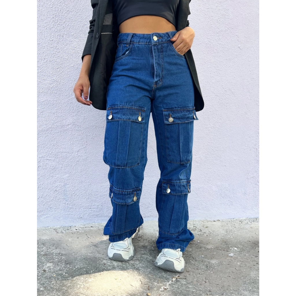 Maisbonitomoda 3022 3027 Calça jeans feminina pantalona wide leg calca Calça cargo lisa cintura alta elegantes