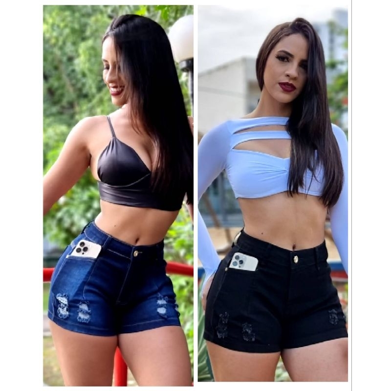 short fem cel studio jeans c lycra premium em Oferta na Shopee