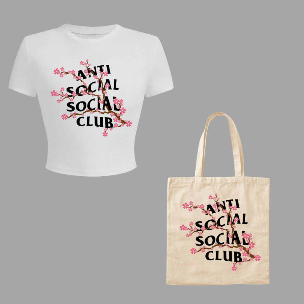 Kit Cropped Slim + Ecobag Bolsa Sacola Estampada Estilo Feminino Anti Social Club Algodão 30.1 e Algodão Cru