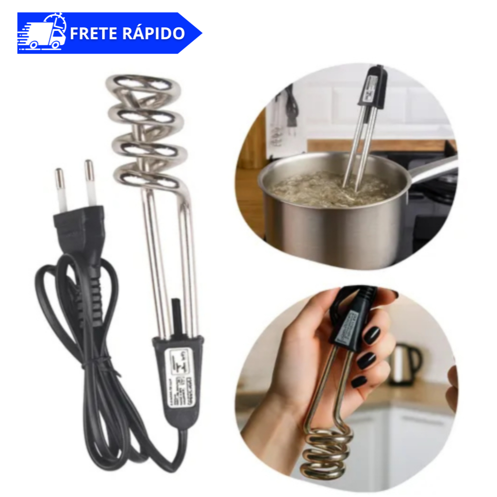 Ebulidor Elétrico Portátil Ferve Água Café Chá Rápido Pratico Potente Mergulhão Viagem 110V / 220V