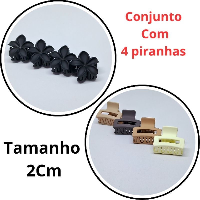 Kit 4 Piranhas de Cabelo 2cm – Preto ou Colorido | Antiderrapante, Forte e Compacta em Oferta na Shopee