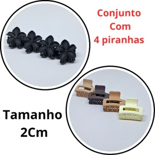 Kit 4 Piranhas de Cabelo 2cm – Preto ou Colorido | Antiderrapante, Forte e Compacta em Oferta na Shopee