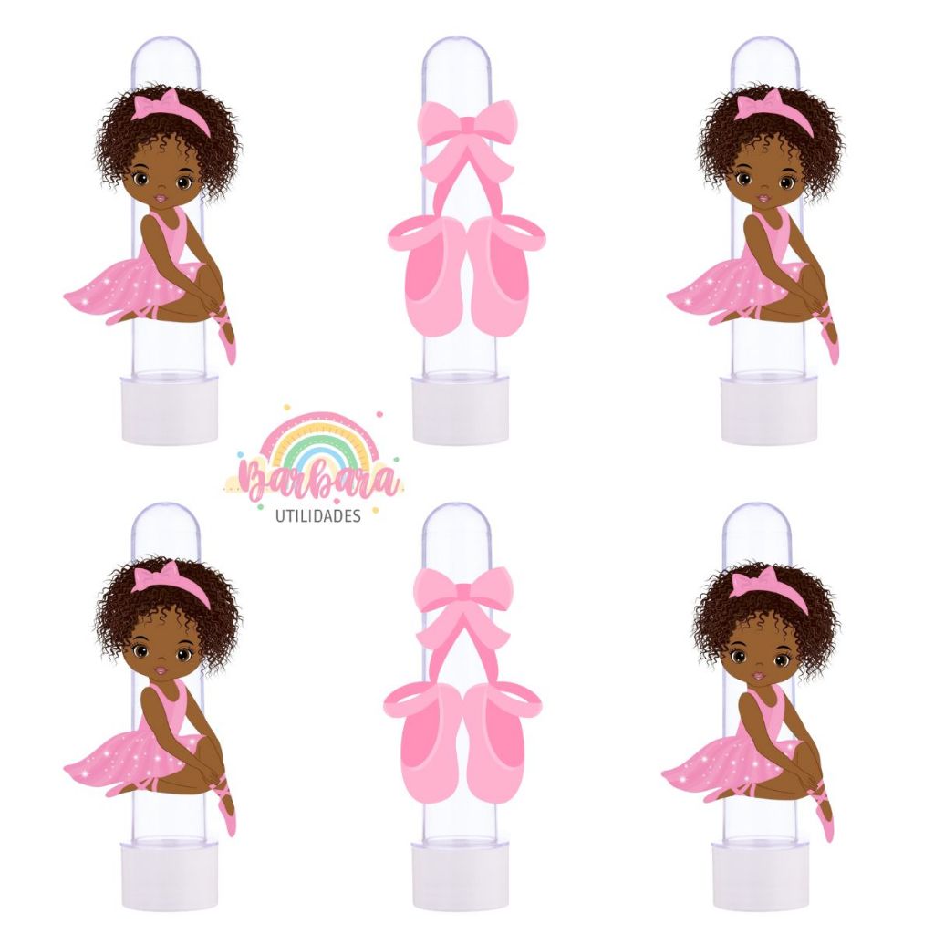 30 Tubetes + 30 Apliques 3D Personalizado Lembrancinha Festa Aniversário Bailarina Morena
