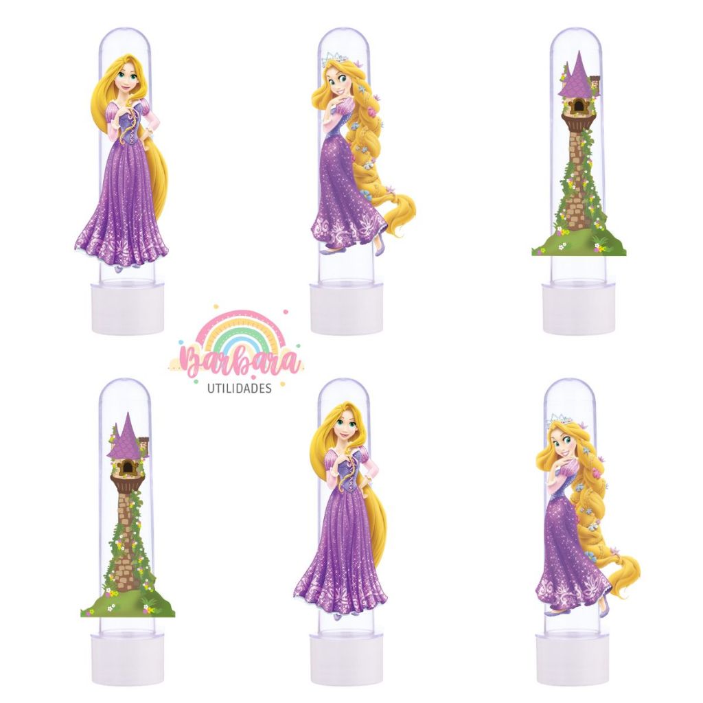 30 Tubetes + 30 Apliques 3D Personalizado Lembrancinha Festa Aniversário Rapunzel Princesa