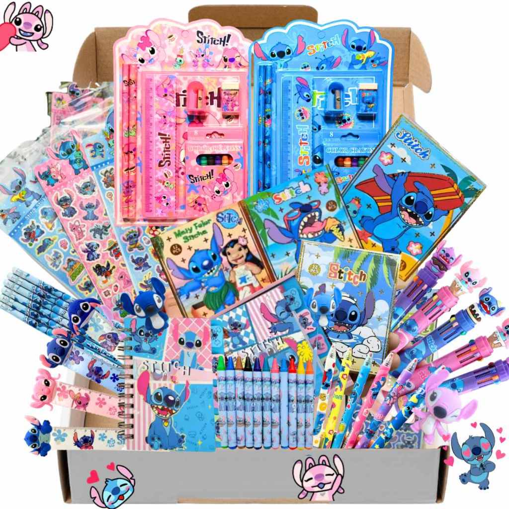 Kit Papelaria Stitch Kawaii Adesivos Caneta Multicor Caderno Régua Lápis Apontador Presente Criativo Fofa em Oferta na Shopee