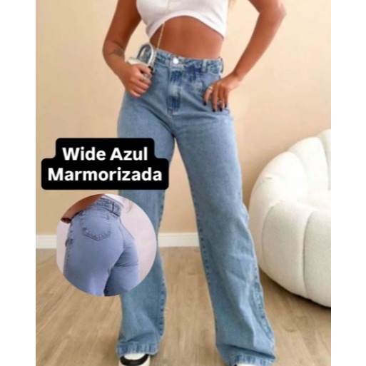 Calça Jeans feminina Wide Leg Marmorizada Pantalona Boca Larga Premium Blogueira Moda