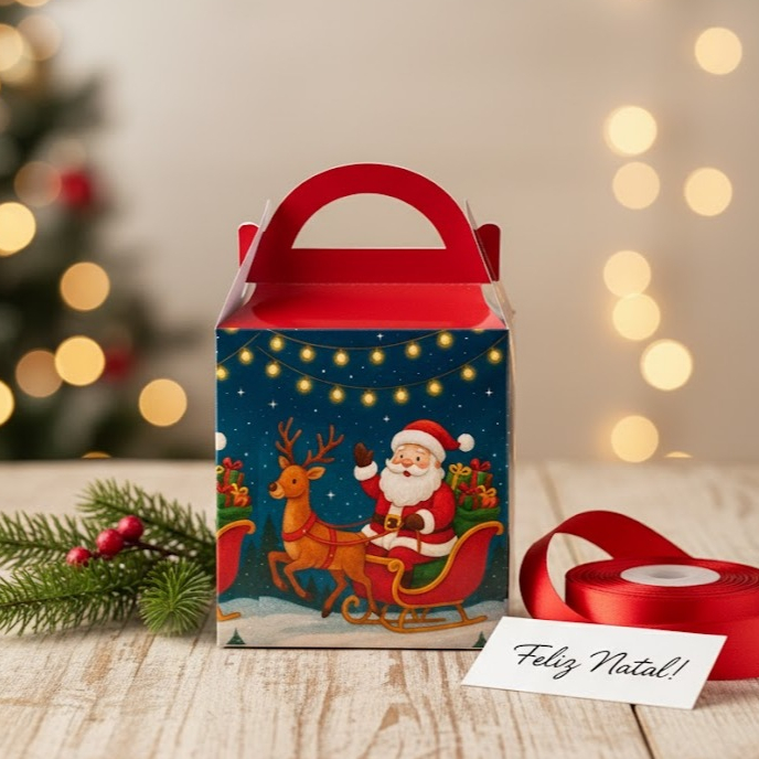 Caixinha Personalizada Tema Natal - Caixinha de papel desmontada