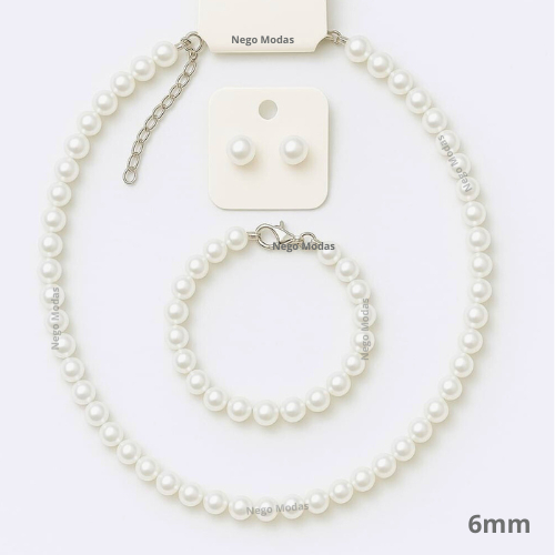 Kit de Perolas Colar Pulseira e Brincos em Aço Inox Chocker Unissex Gargantilha elegante com extenso