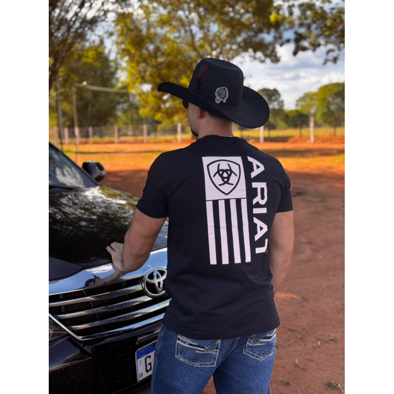 Camiseta Moda Country Masculina Ariat Algodão Resistente Campo Agro P ao GG Rodeo Festa de Peão