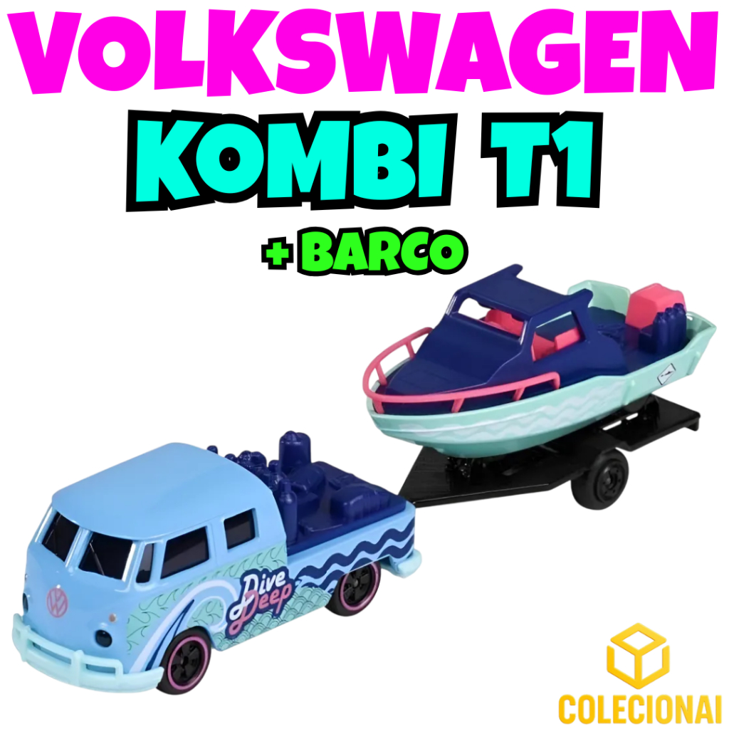 Miniatura 1:64 Volkswagen T1 com Barco Majorette – Colecionável Metal Die-Cast - Original Licenciado - Raro Premium