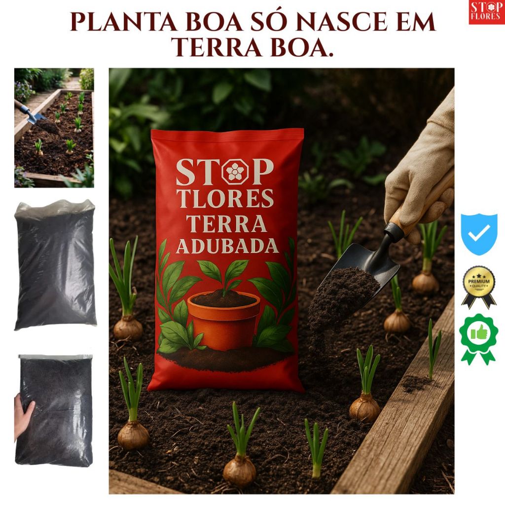 Terra Adubada 20KG Fértil para Plantas – Crescimento Rápido e Raízes Fortes