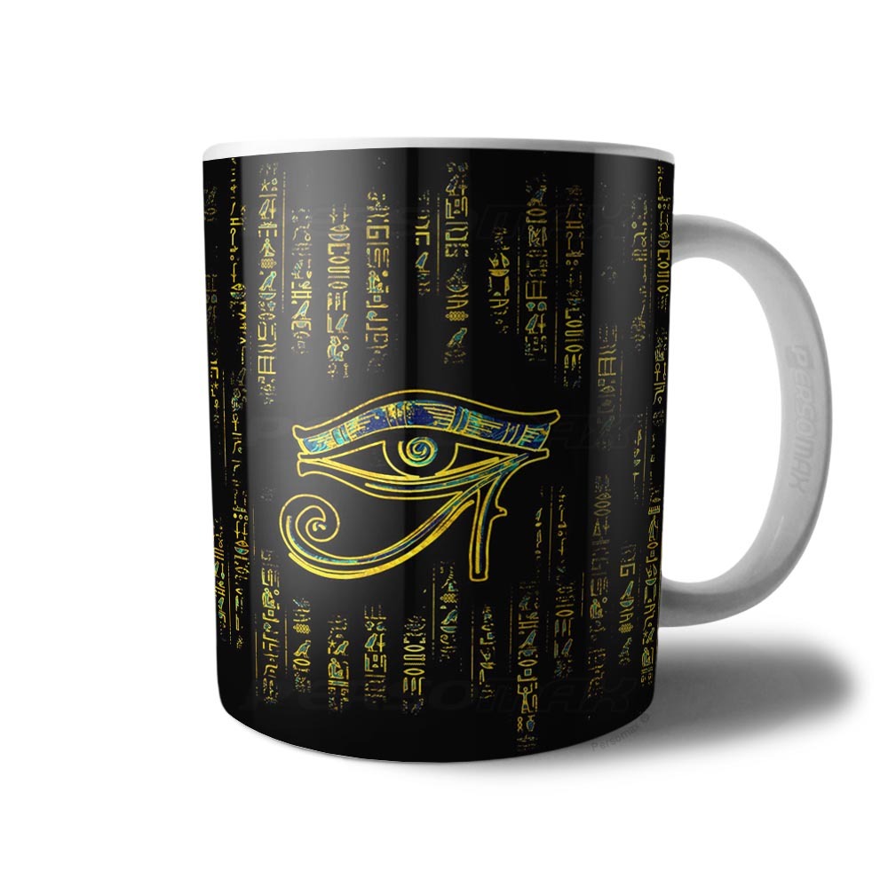 Caneca Udyat Olho de Horus Egipcio Xicara de Cerâmica Hórus Símbolo Egito Antigo