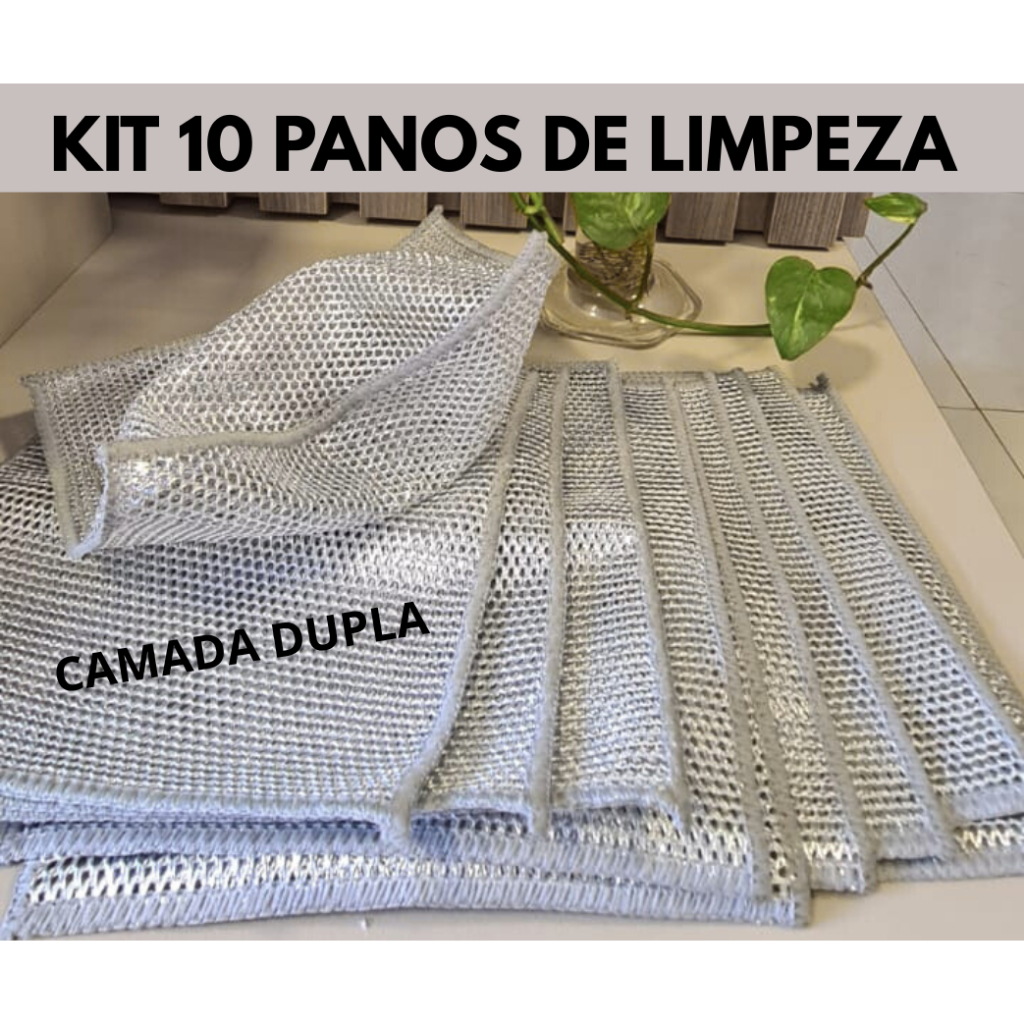 Kit 10 Panos de Limpeza Lava Louça Fibra Metálica Camada Dupla