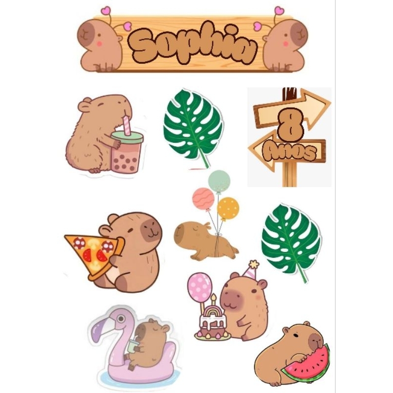 TOPPER ( Topo de bolo personalizado para festa CAPIVARA) em Oferta na Shopee