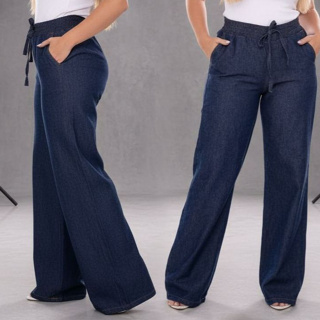 Calça Wide Leg Jeans Feminina Cintura Alta Pantalona 100% Algodão- Tecido Leve em Oferta na Shopee