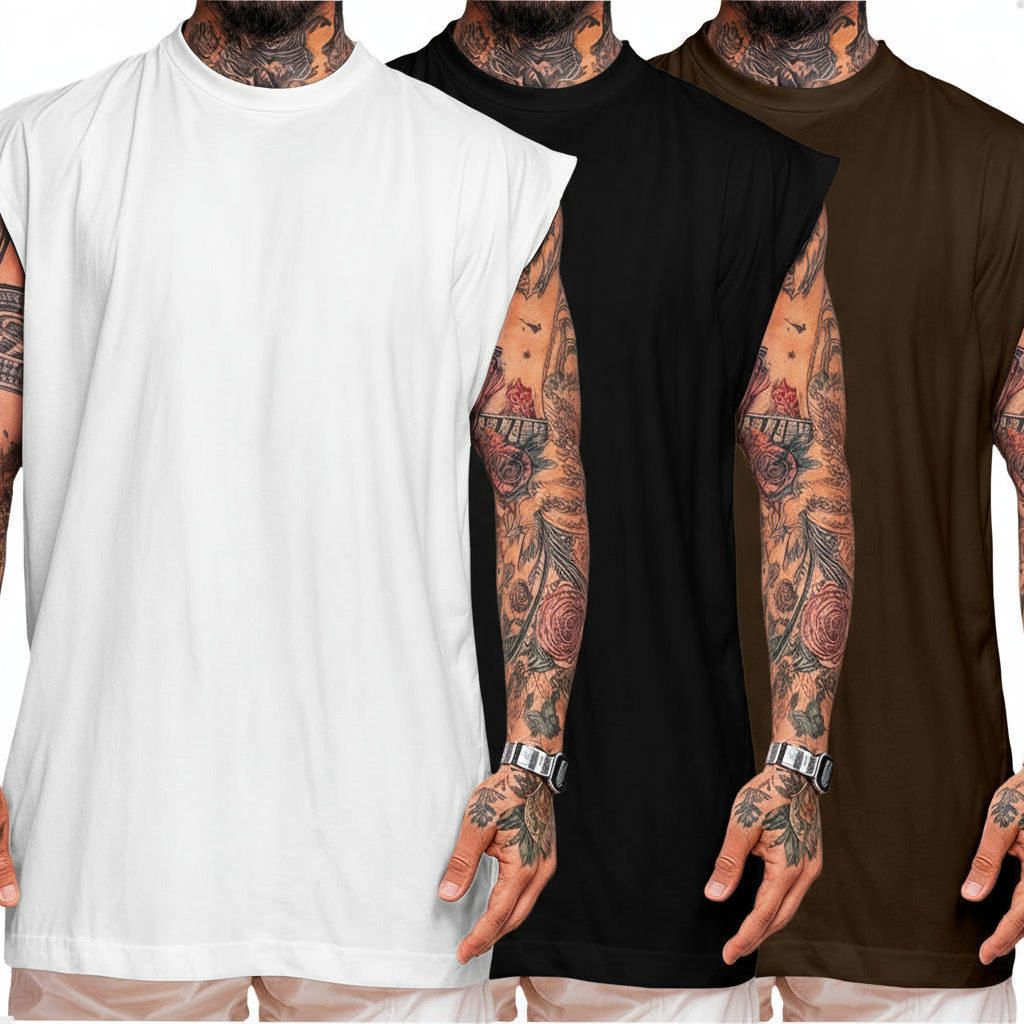 Kit 3 Camiseta Regata Machão Básica Lisa Em Algodão Modelagem Grande - Envio Imediato