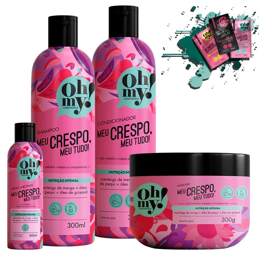 Shampoo, Condicionador e Másarac 300ml/gr + Sérum Umectante 60ml Meu Crespo Meu Tudo! Oh My!