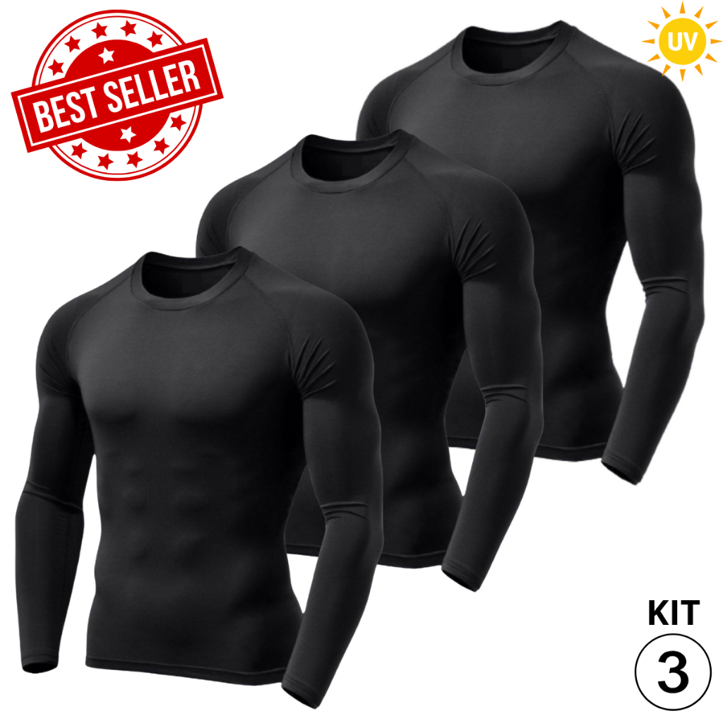 Kit 3 Camisas Camiseta Térmica Blusa Proteção Uv 50+ Segunda Pele Treino Dia a Dia  Praia Unissex em Oferta na Shopee