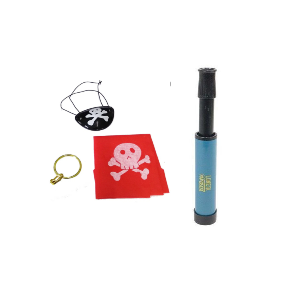 Kit Pirata Luneta Tapa Olho Bandana Brinco Festa Fantasia