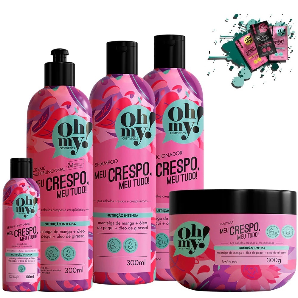 Shampoo Condicionador e Máscara 300ml/gr + Finalizador + Serum Meu Crespo Meu Tudo! Oh My!