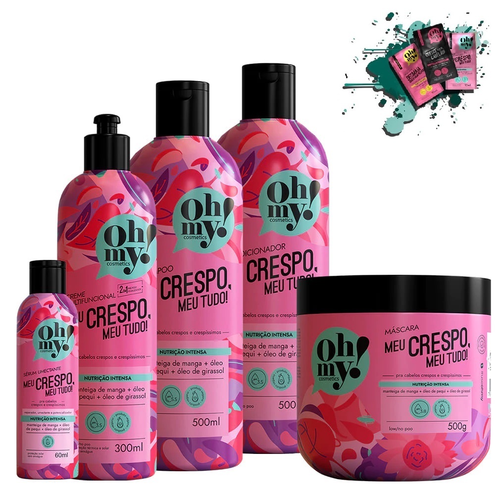 Shampoo Condicionadoe e Máscara 500ml/gr + Finalizadoe + Serum Meu Crespo Meu Tudo! Oh My!