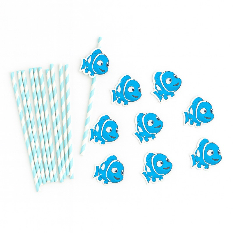 kit 12 Canudo de papel Com Aplique Para Festa e decoração