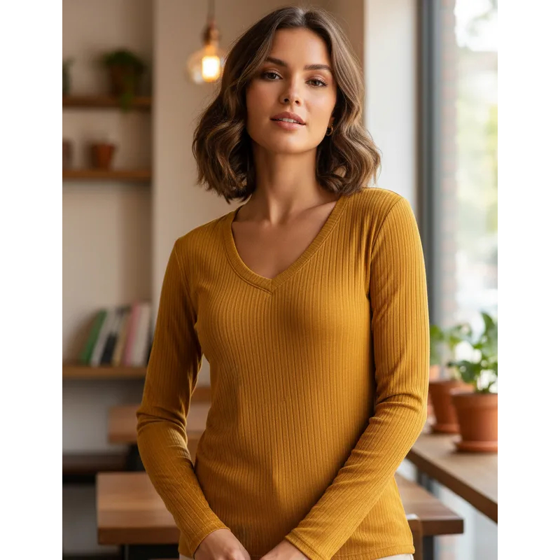 Blusa Canelada Manga Longa Princesa Outono Inverno - Várias Cores