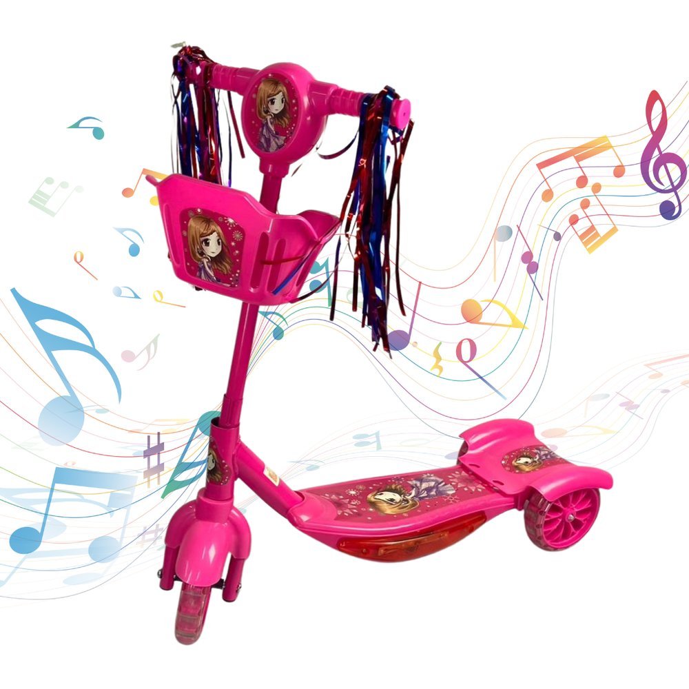 Patinete Infantil 3 Rodas Scooter 3 Rodas Luz LED Som Equilíbrio Brinquedo Menino Menina Dobravel
