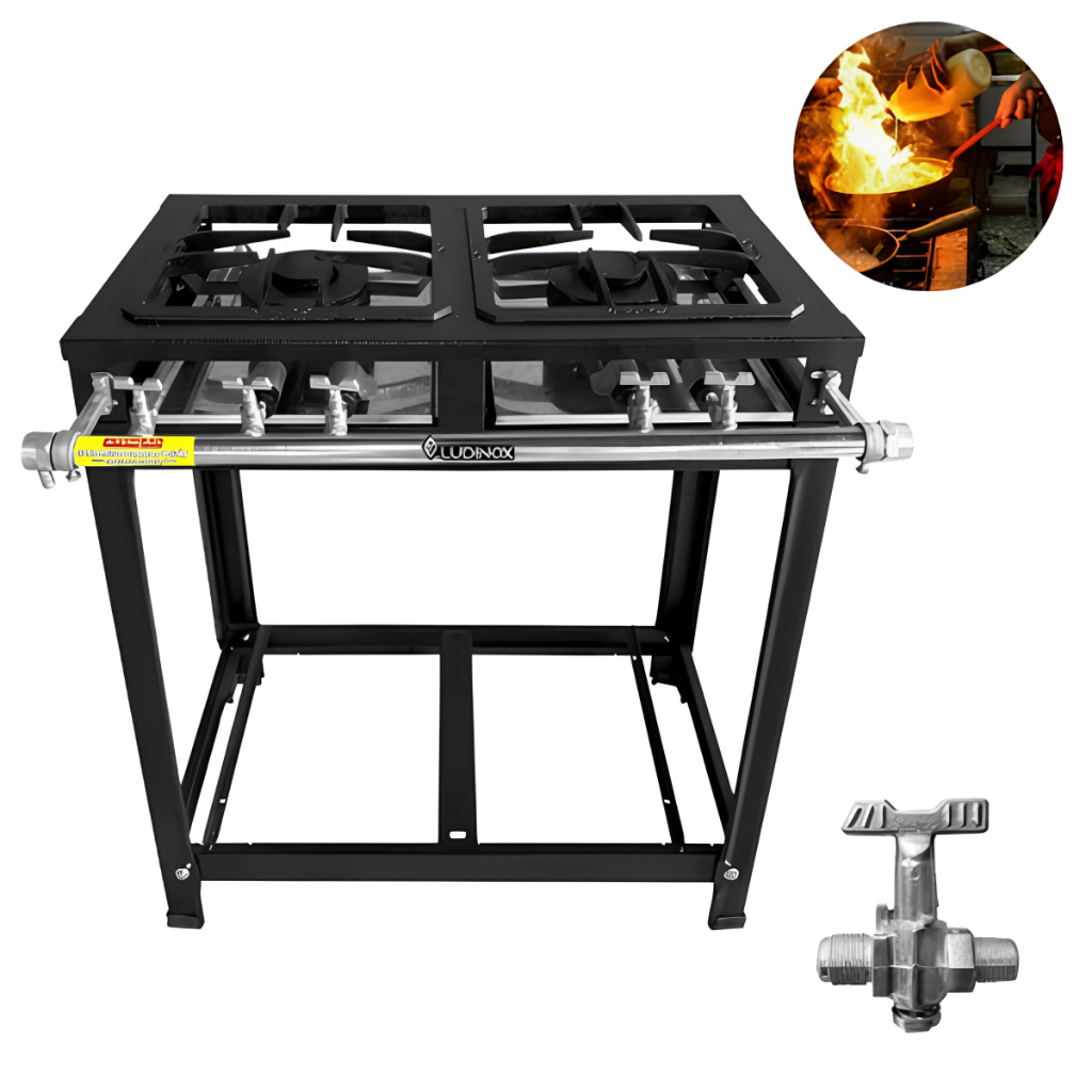 Fogão Fogareiro Industrial 2 Boca Dupla Queimador Duplo Baixa Pressão Com Pés 30x30
