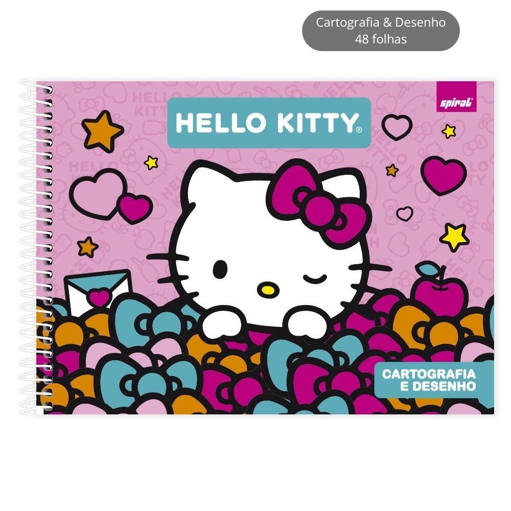 Caderno Cartografia e Desenho Capa Dura 48 Folhas Espiral Hello Kitty 2026 em Oferta na Shopee