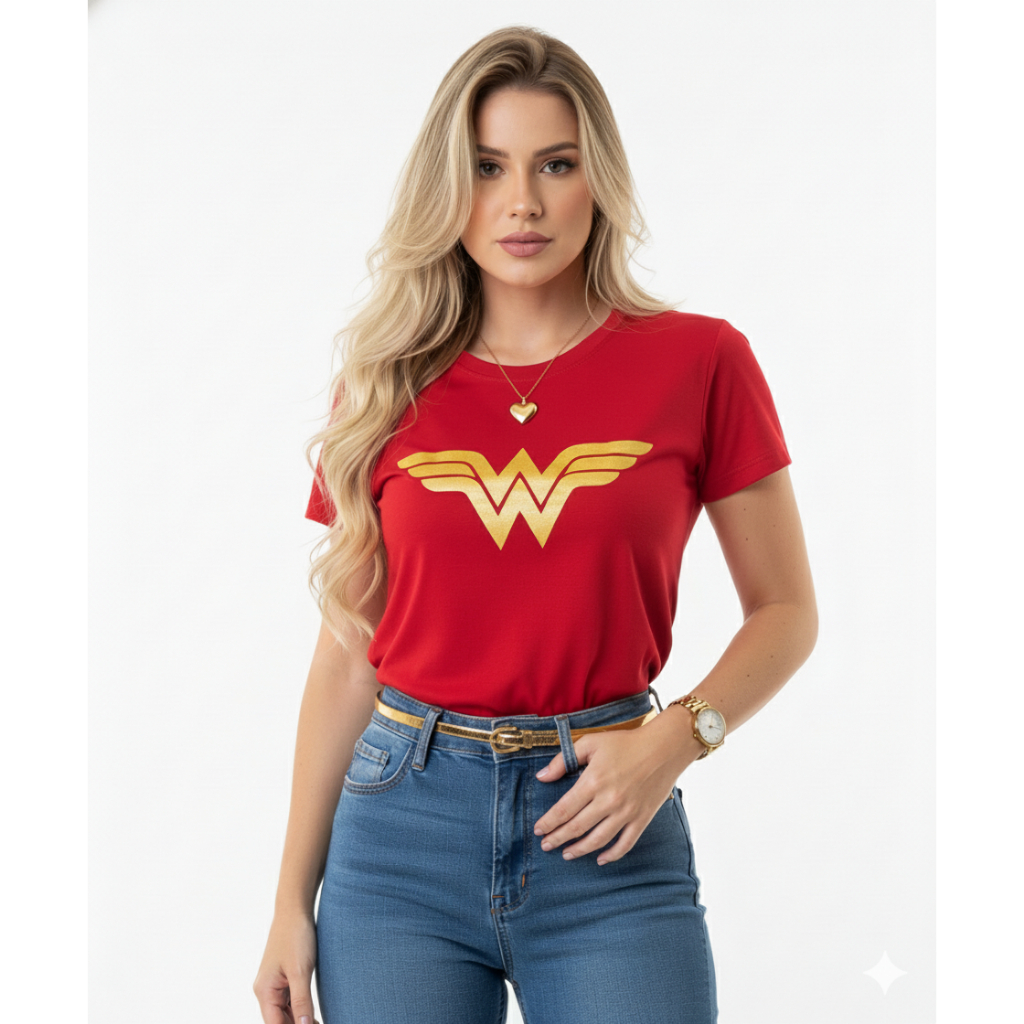 Blusa Feminina T-shirt Camiseta Blusinha Moda Blogueira Verão Mulher Maravilha em Oferta na Shopee