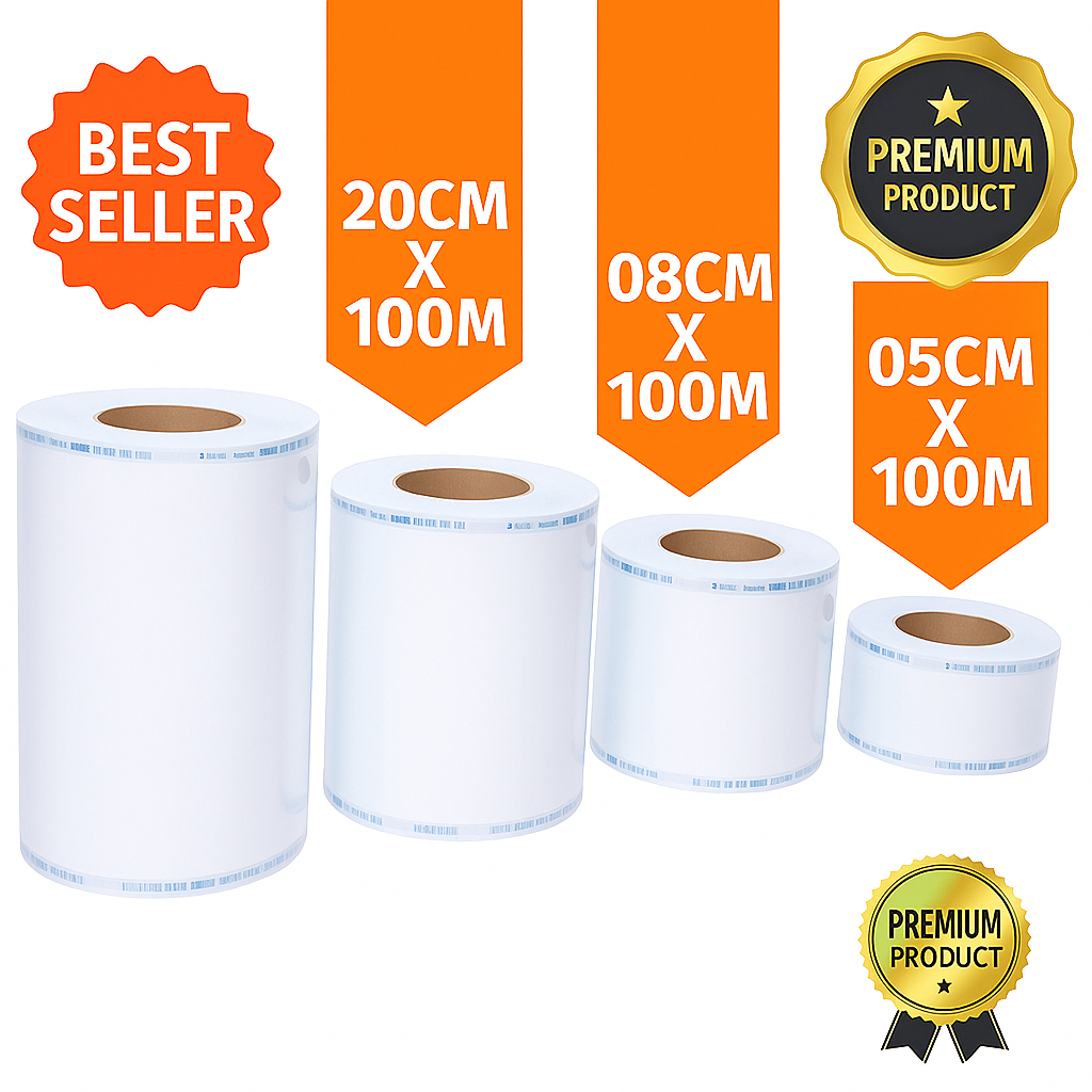 Bobina Grau Cirúrgico 100m para Autoclave – Esterilização Profissional | 5/8/9/10/20cm