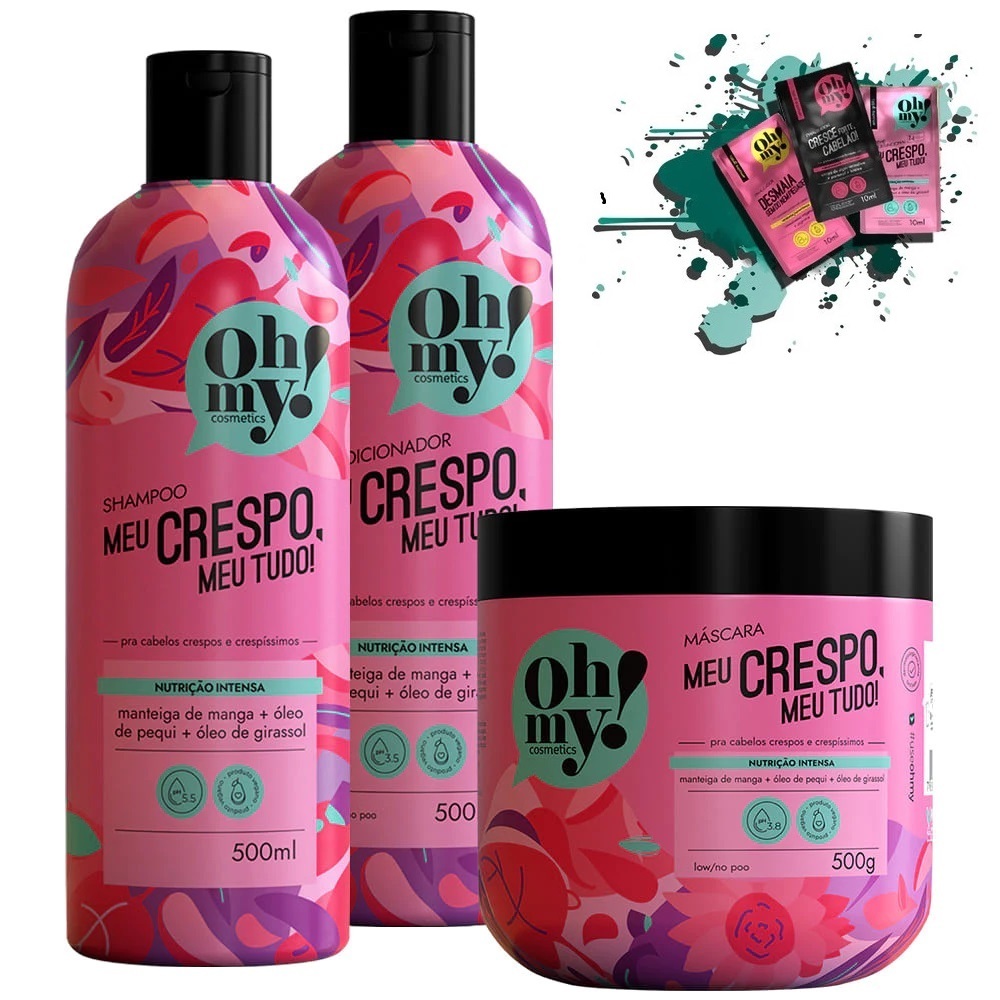 Shampoo Condicionador e Máscara Meu Crespo Meu Tudo! 500ml/gr Oh My!