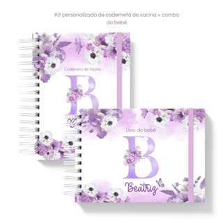 Kit Caderneta Vacina e Livro do  Bebê / Diário do bebê  Personalizado com Nome  - Floral Lilás em Oferta na Shopee