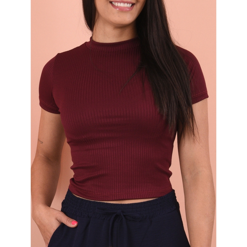 Cropped Blusa Feminina Basica Canelada Gola Basica Envio Imediato
