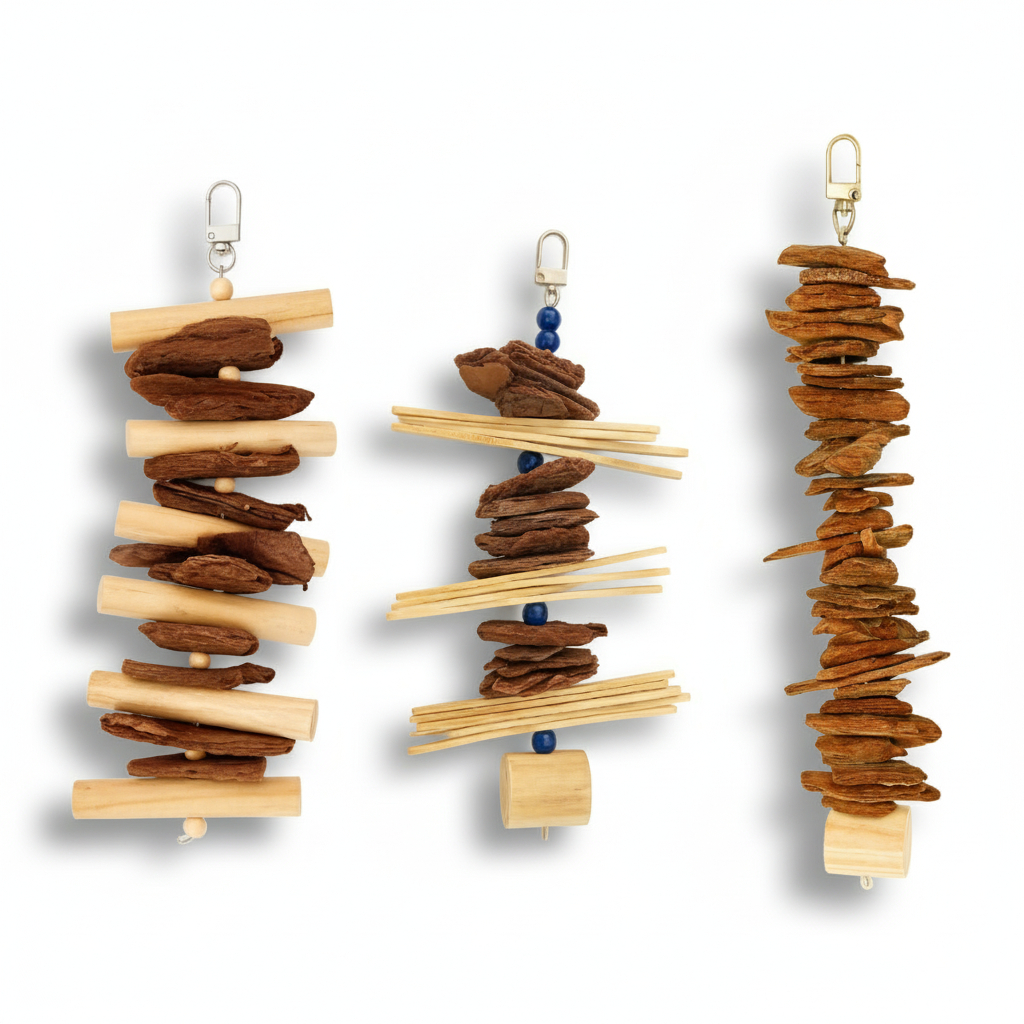 Kit 3 brinquedos natural para aves Calopsita, Agaporni, Periquito, Papagaio, Ring Neck