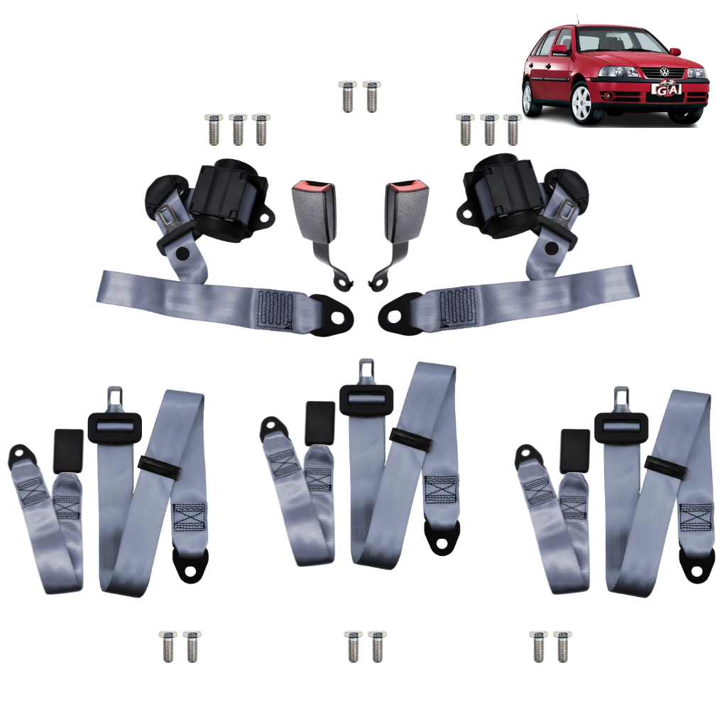 Jogo cinto de segurança Vw Gol completo 5 bancos dianteiro retrátil traseiro abdominal