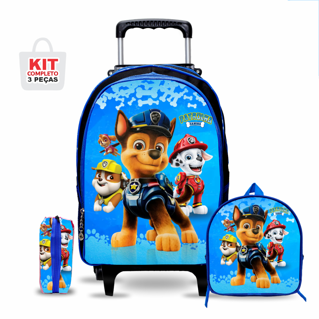 Kit Mochila Escolar Patrulha Canina com Lancheira e Estojo - Rodinhas - Menino - Masculino em Oferta na Shopee