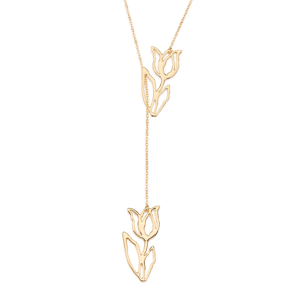 Colar Rommanel Gravata Tulipas Banhado a Ouro 18K - Cód. 532593