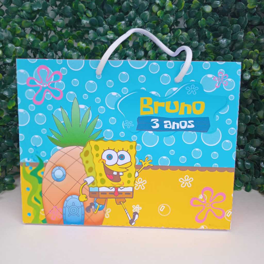 Sacolinha Personalizada Bob Esponja Media Lembrancinha Personalizada Surpresa para Festa
