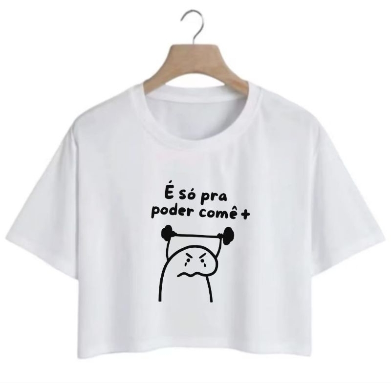 Cropped Blusinha Feminina Estampada Academia 100% Algodão Confortável Manga Curta