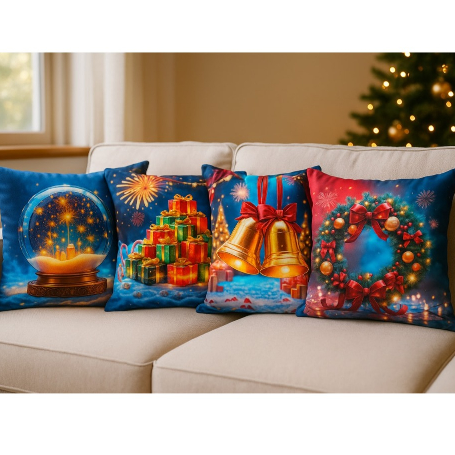 NATAL!! KIT 4 CAPAS DE ALMOFADAS NATALINAS 45X45 DECORATIVAS- SALA -QUARTO